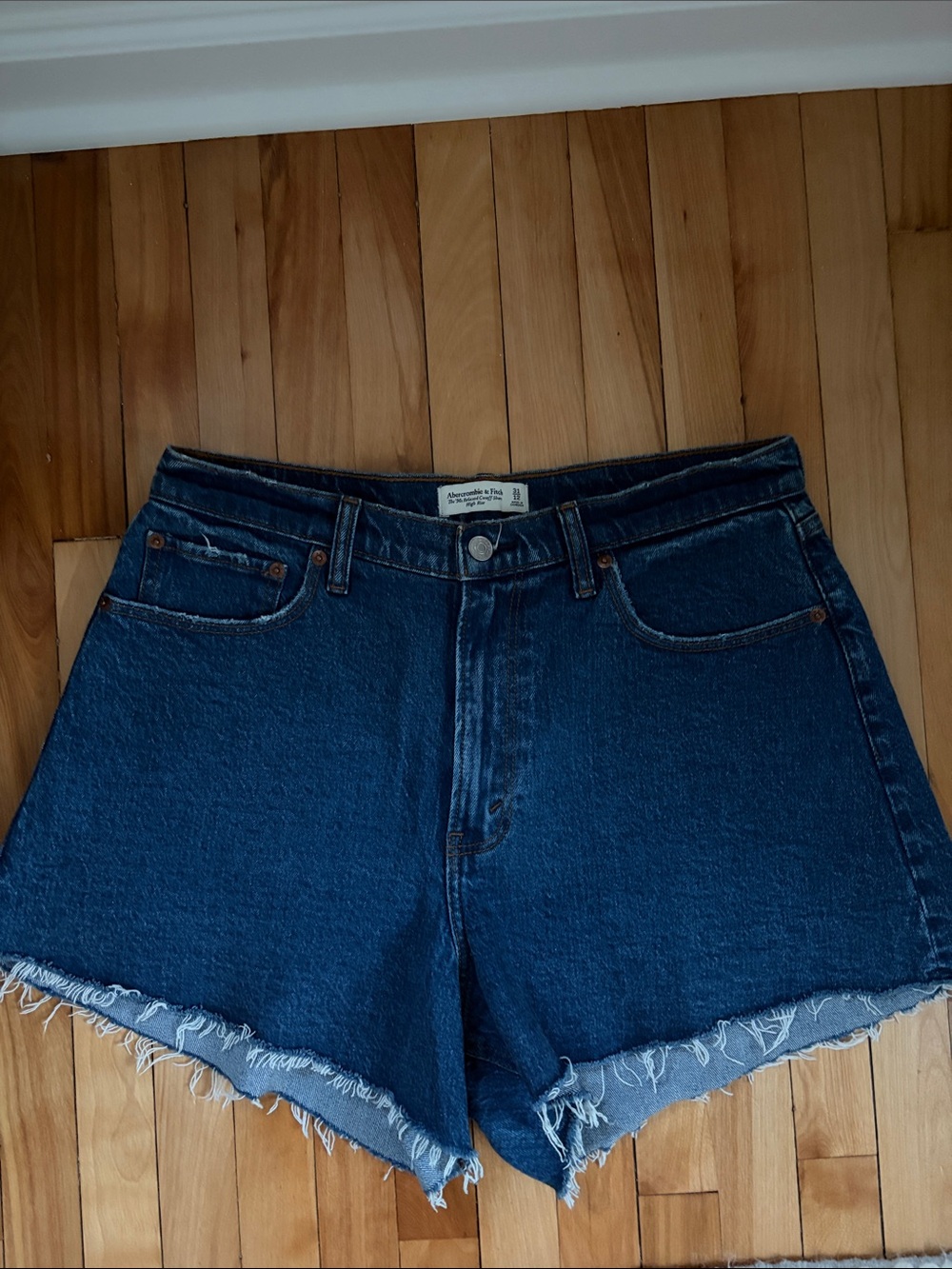 Abercrombie & Fitch Dark Blue Denim Frayed Hem Shorts